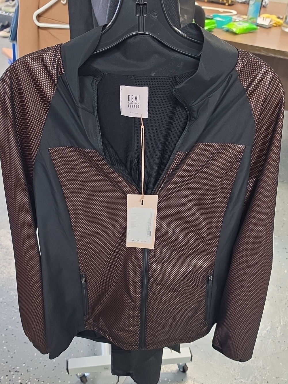 Fabletics Black and Metallic Brown Bomber Jacket